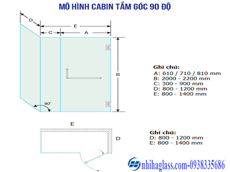 Cabin kính tắm mở quay